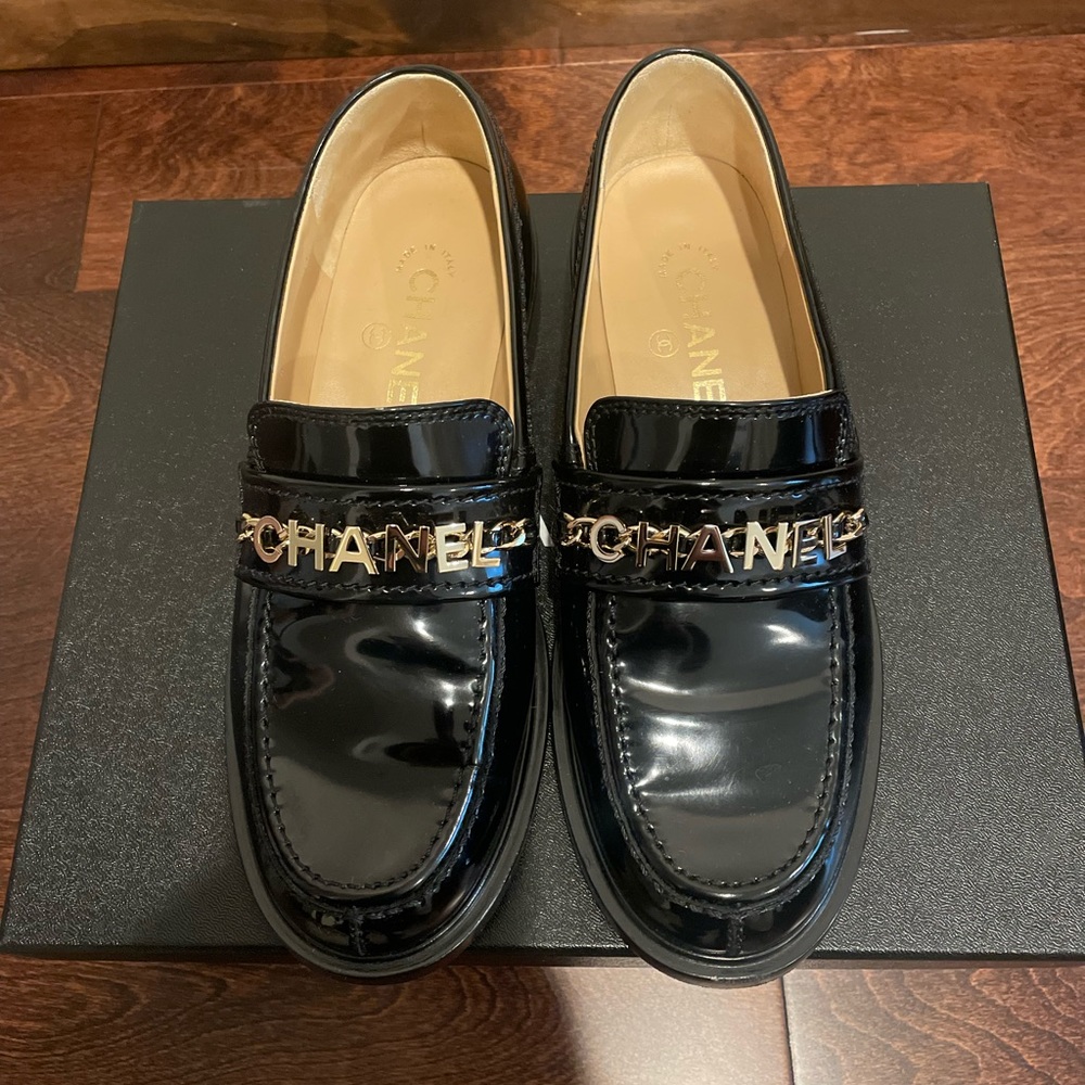 Authentic Chanel loafer in patent black